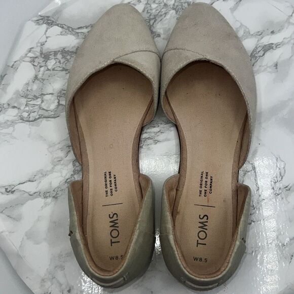 TOMS Julie Mixed Material Taupe Suede & Crosshatch Linen D’Orsay Flat-8.5 - Picture 6 of 9